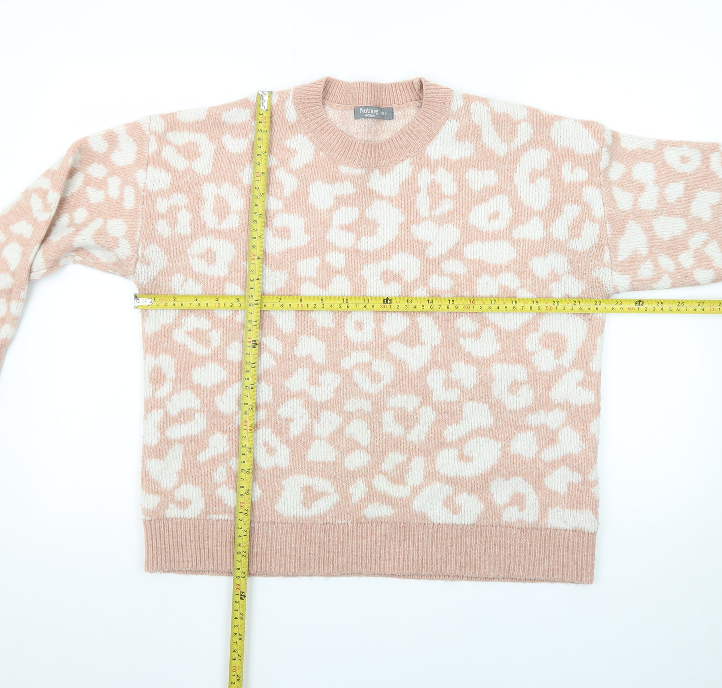 Nutmeg Women Beige Leopard Print Pullover Jumper Size 12/14