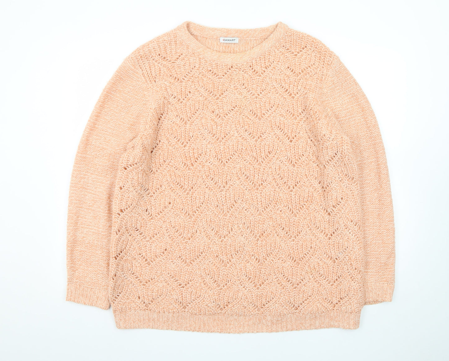 Damart Women Beige Open-Knit Wool Blend Long Sleeve Pullover Jumper Size 22