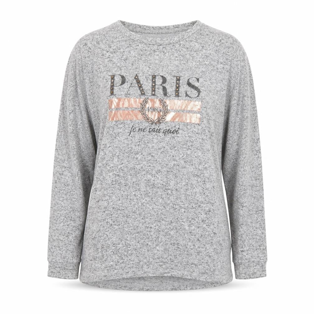 F&F Women’s Grey Long Sleeve Paris Studded T-Shirt Size 10