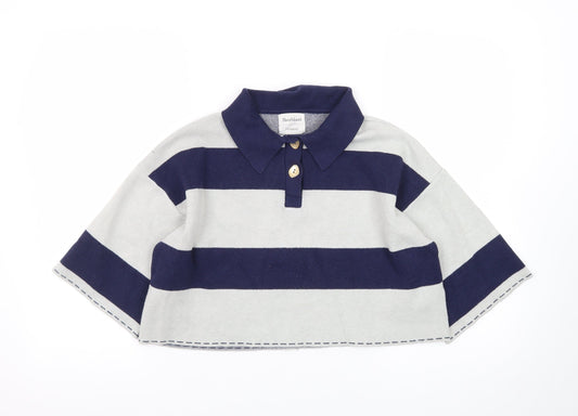 River Island Women Blue Striped Collared Relaxed Fit Jumper M