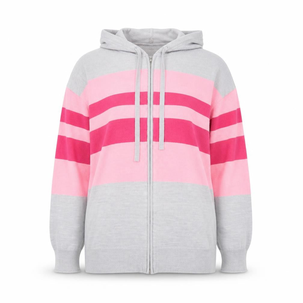 Marks & Spencer Womens Grey Pink Stripe Full Zip Hoodie Medium