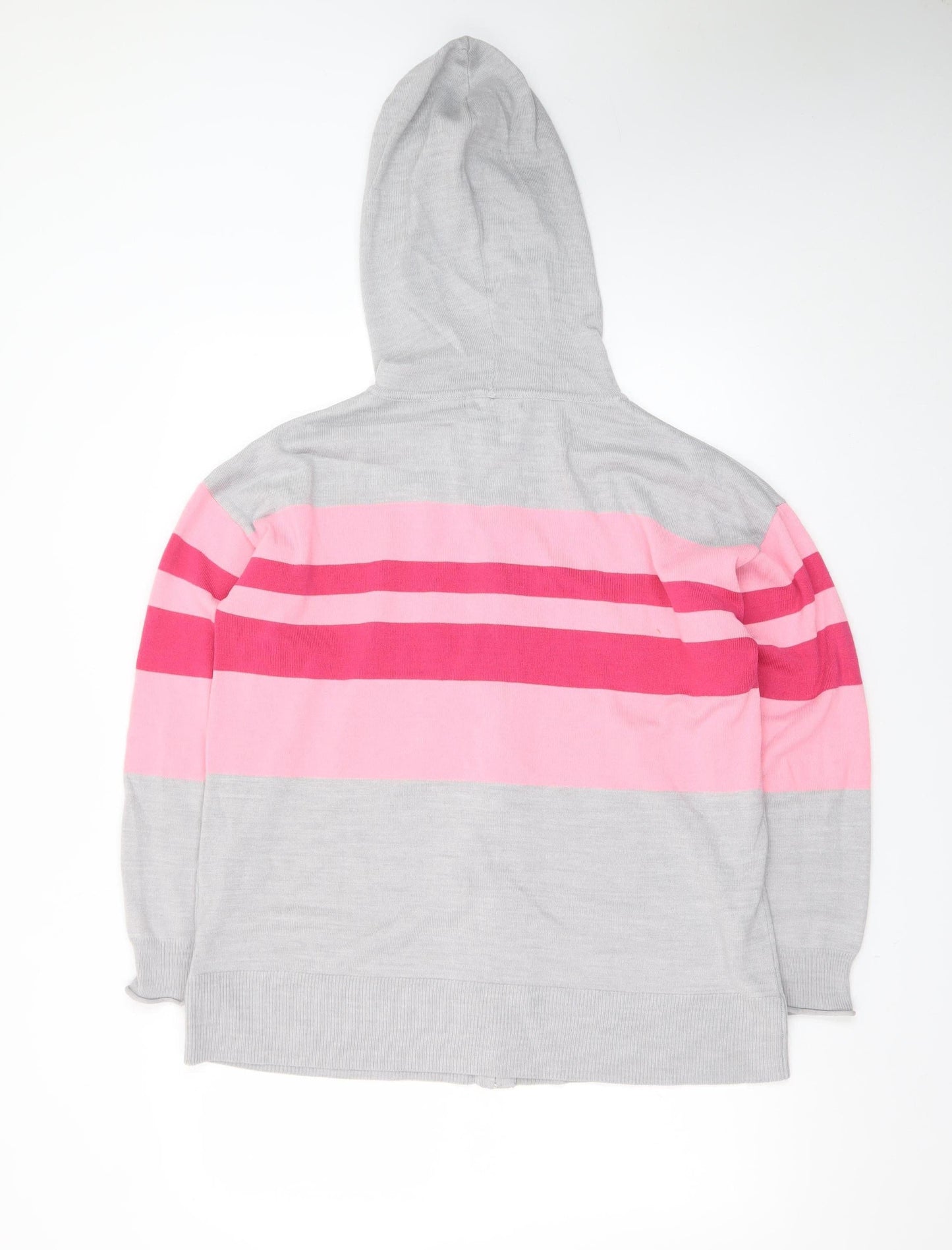Marks and Spencer Womens Grey Pink Stripe Full Zip Hoodie Medium