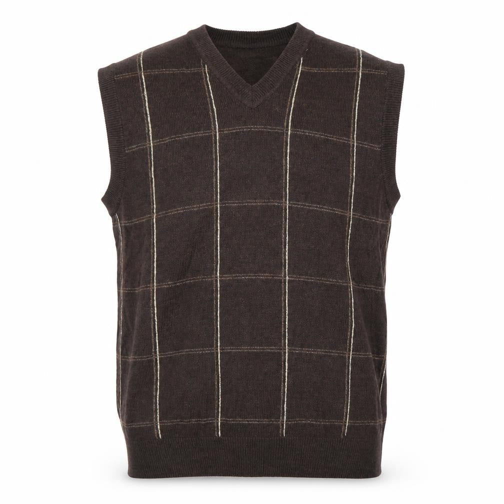 Dockers Men's Brown Check V-Neck Sleeveless Knit Jumper Vest M