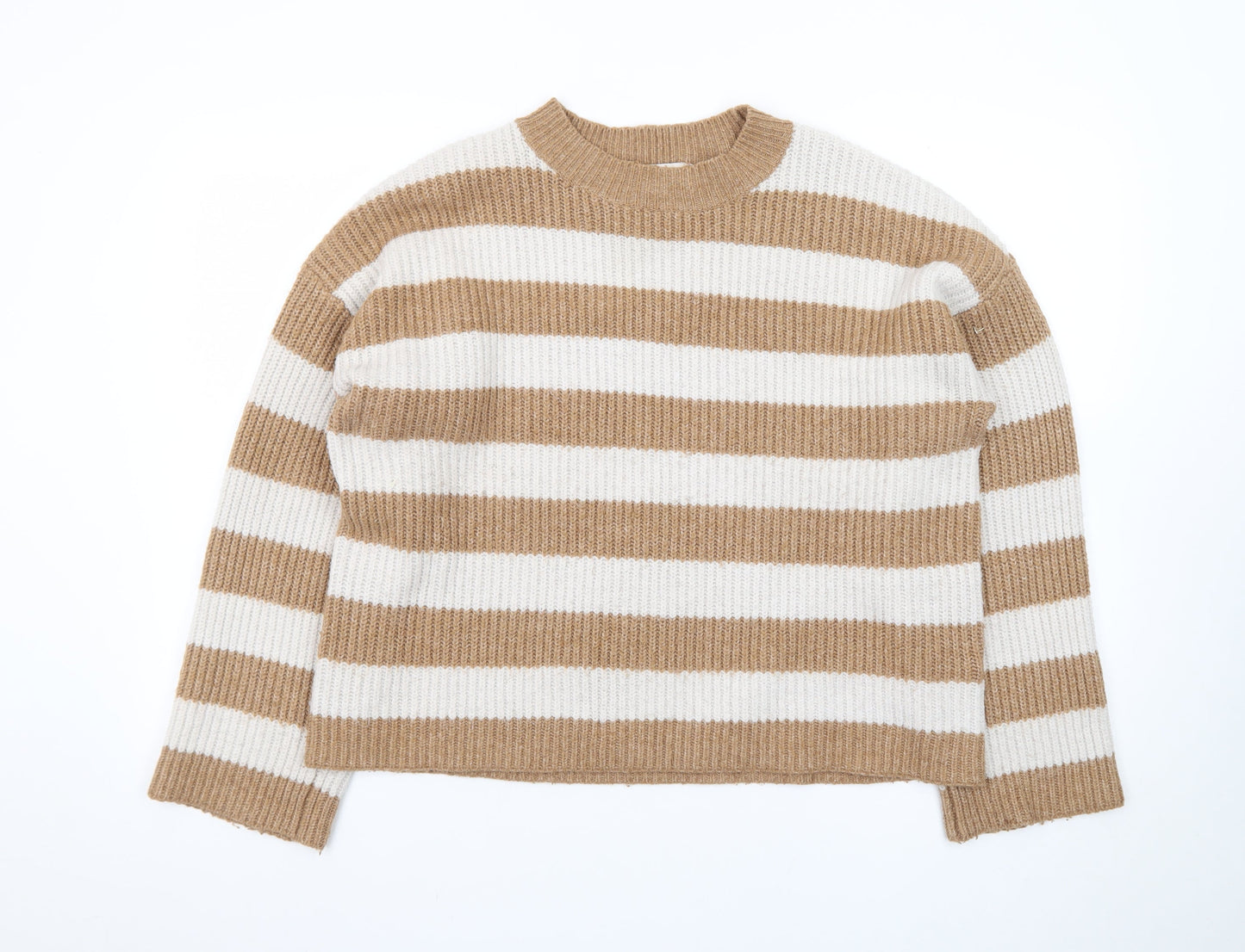 Tu Women Beige & White Striped Pullover Jumper Size 14