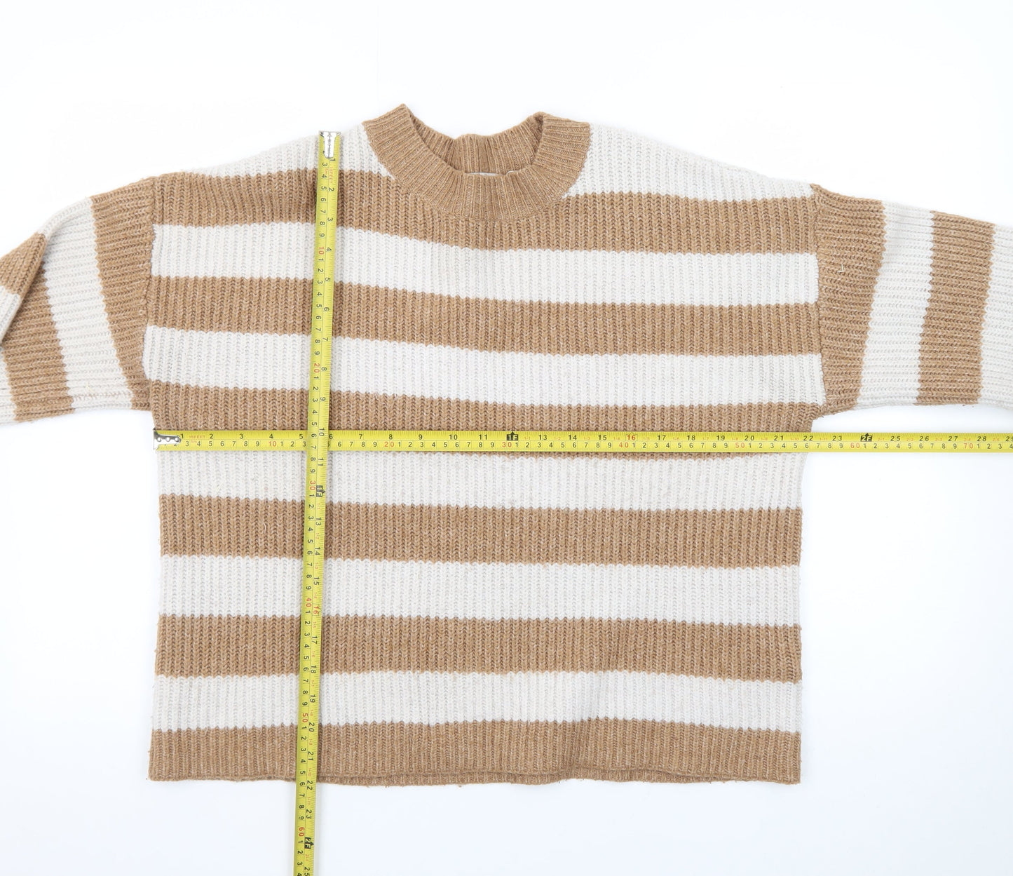 Tu Women Beige & White Striped Pullover Jumper Size 14