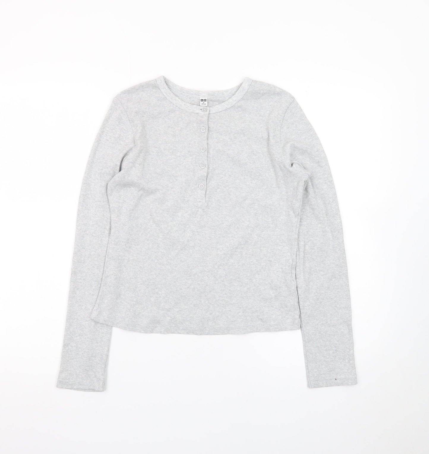 Uniqlo Women’s Grey Henley Long Sleeve Cotton Jumper M