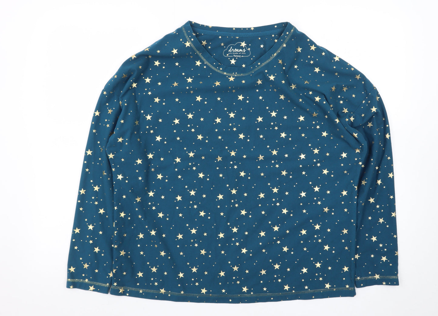 Nutmeg Womens Blue Star Print Long Sleeve Pyjama Top Size 12-14