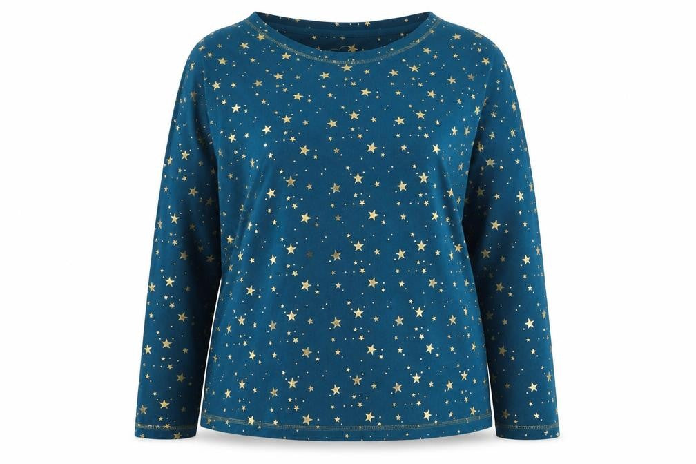 Nutmeg Womens Blue Star Print Long Sleeve Pyjama Top Size 12-14
