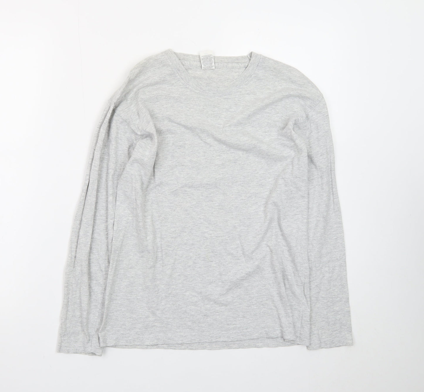 Fruit of the Loom Men's Grey Long Sleeve Crew Neck Cotton T-Shirt Size S