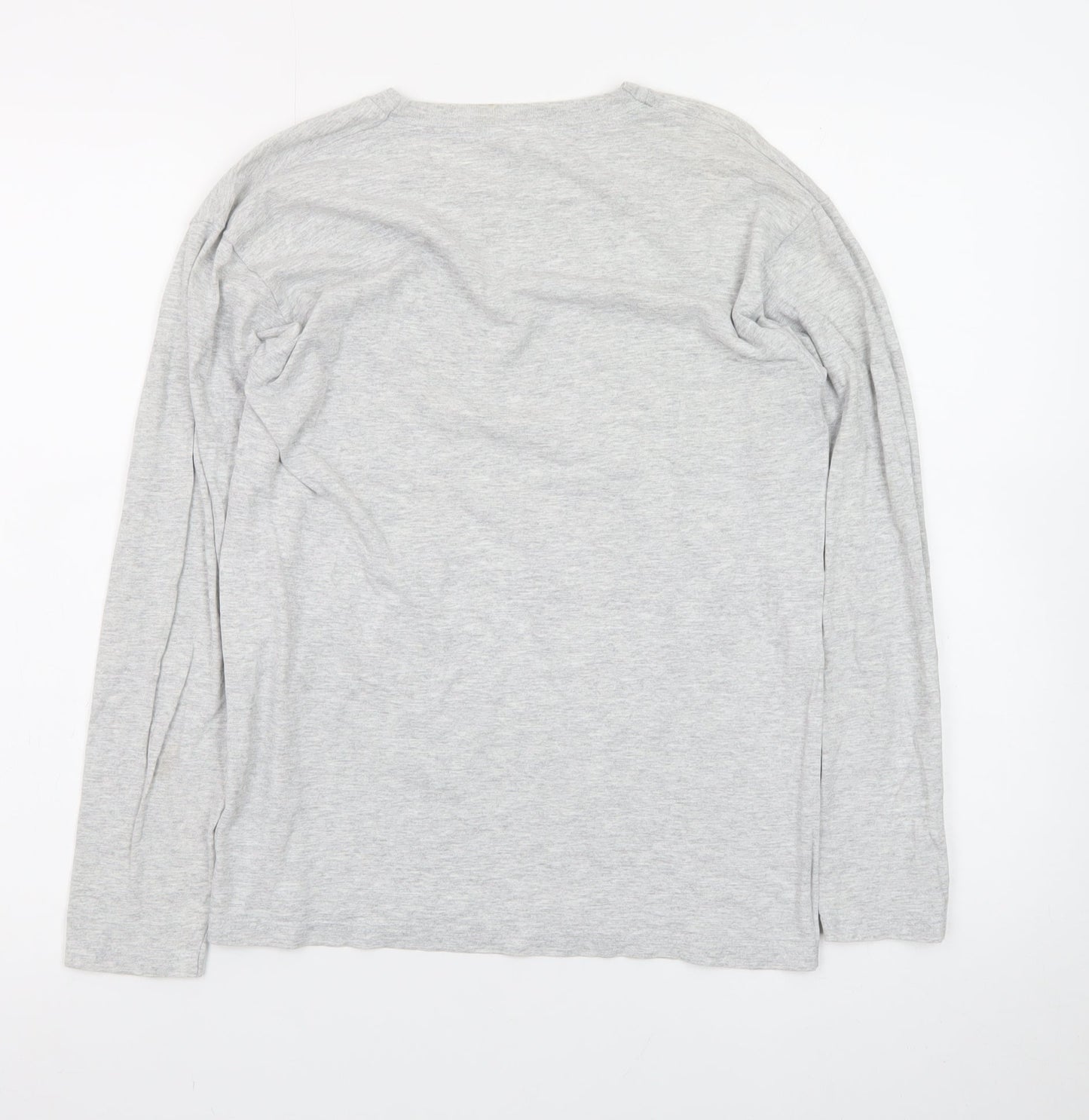 Fruit of the Loom Men's Grey Long Sleeve Crew Neck Cotton T-Shirt Size S