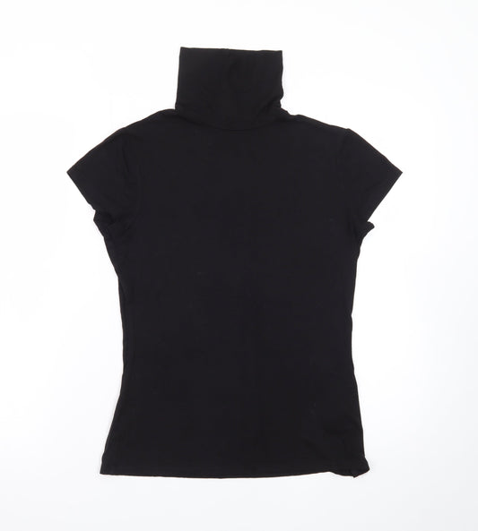 H&M Women Black Roll Neck Short Sleeve Stretch T-Shirt Size 12