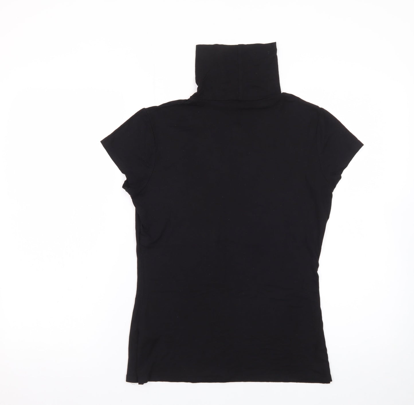 H&M Women Black Roll Neck Short Sleeve Stretch T-Shirt Size 12