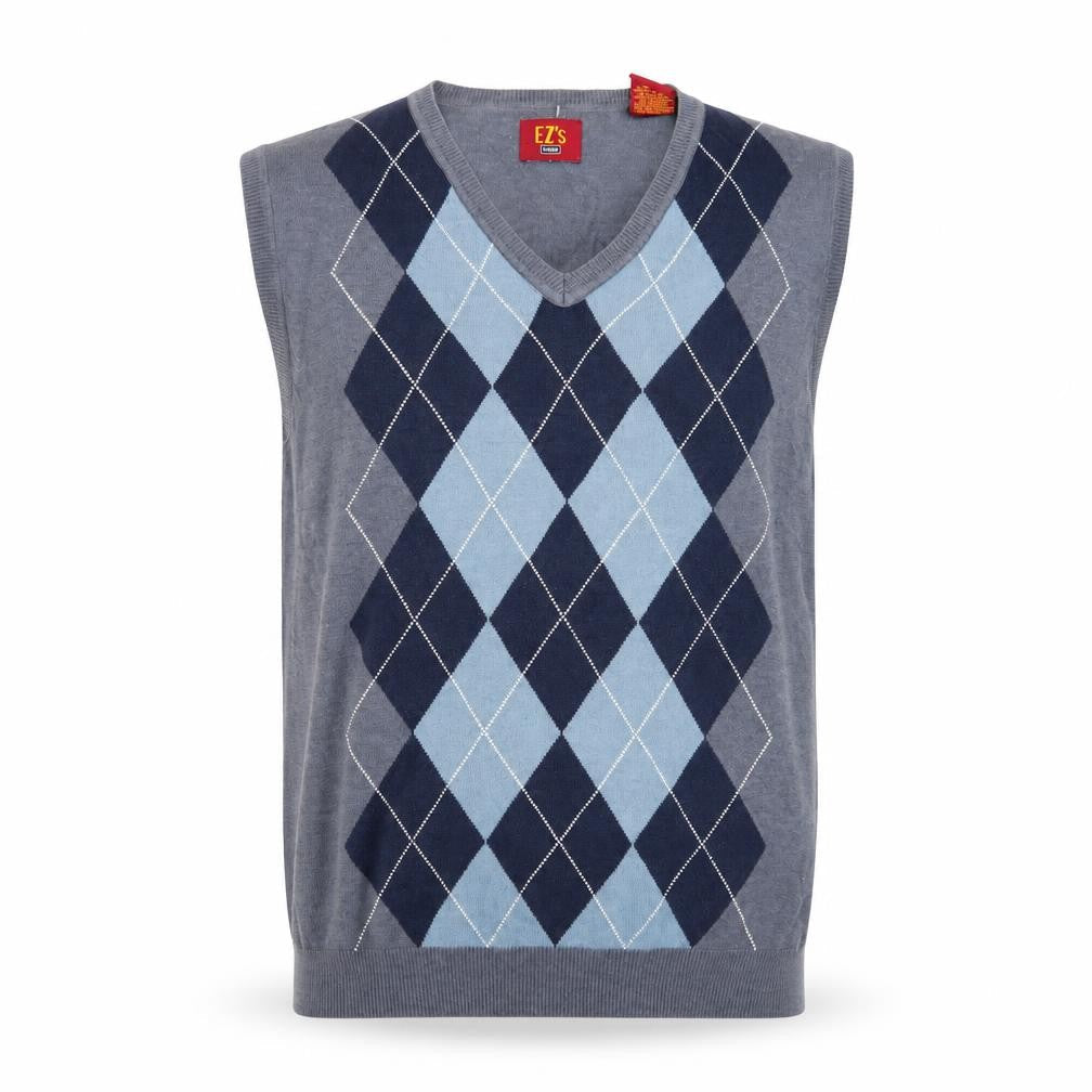 EZ's by Haggar Men's Grey Argyle Knit Sleeveless Vest Jumper M