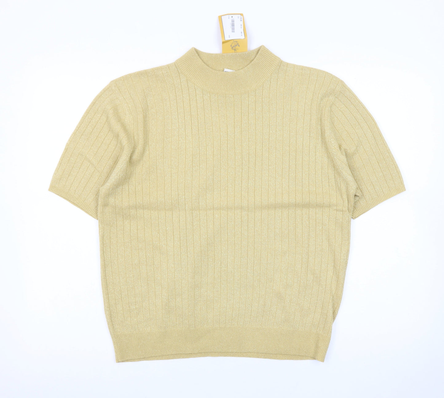 Sag Harbor Women's Gold Knit Mock Neck Short Sleeve Blouse Size L