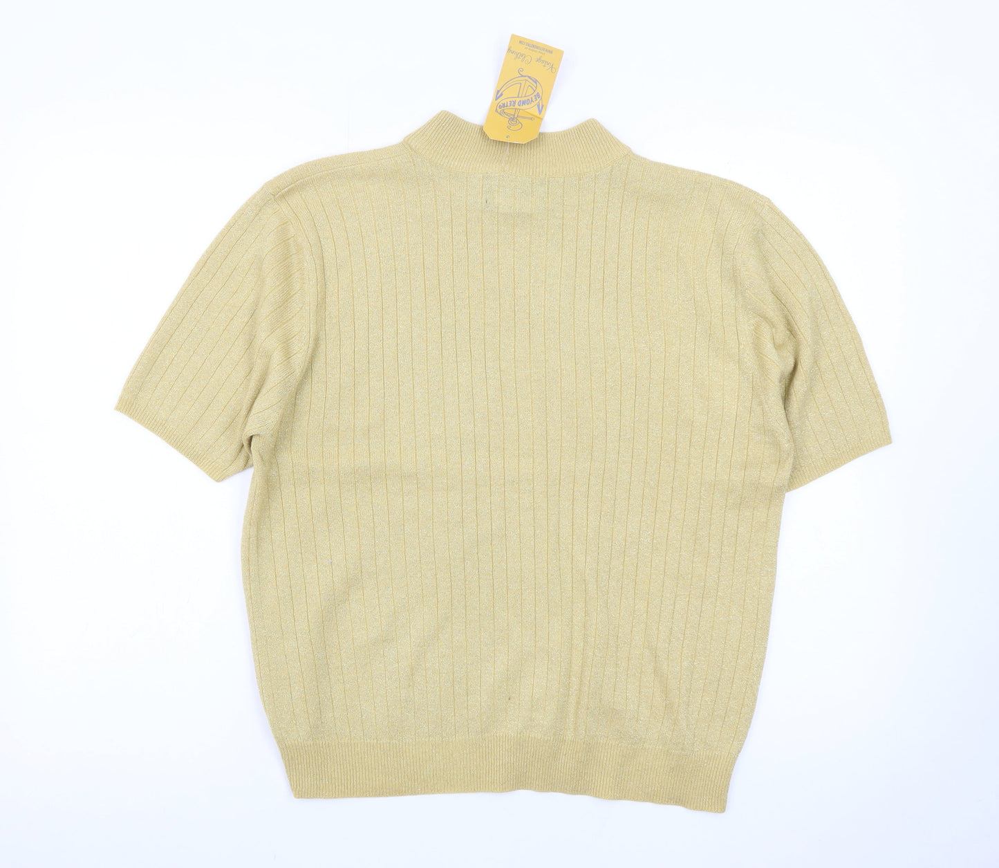 Sag Harbor Women's Gold Knit Mock Neck Short Sleeve Blouse Size L