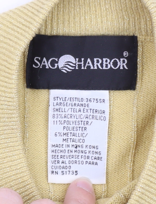 Sag Harbor Women's Gold Knit Mock Neck Short Sleeve Blouse Size L