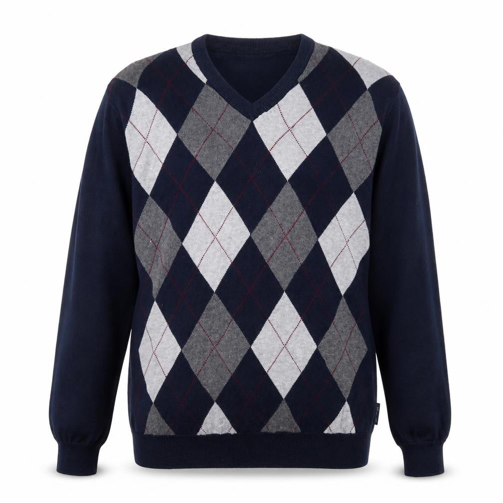 Chaps Men's Blue Argyle V-Neck Cotton Jumper Size M