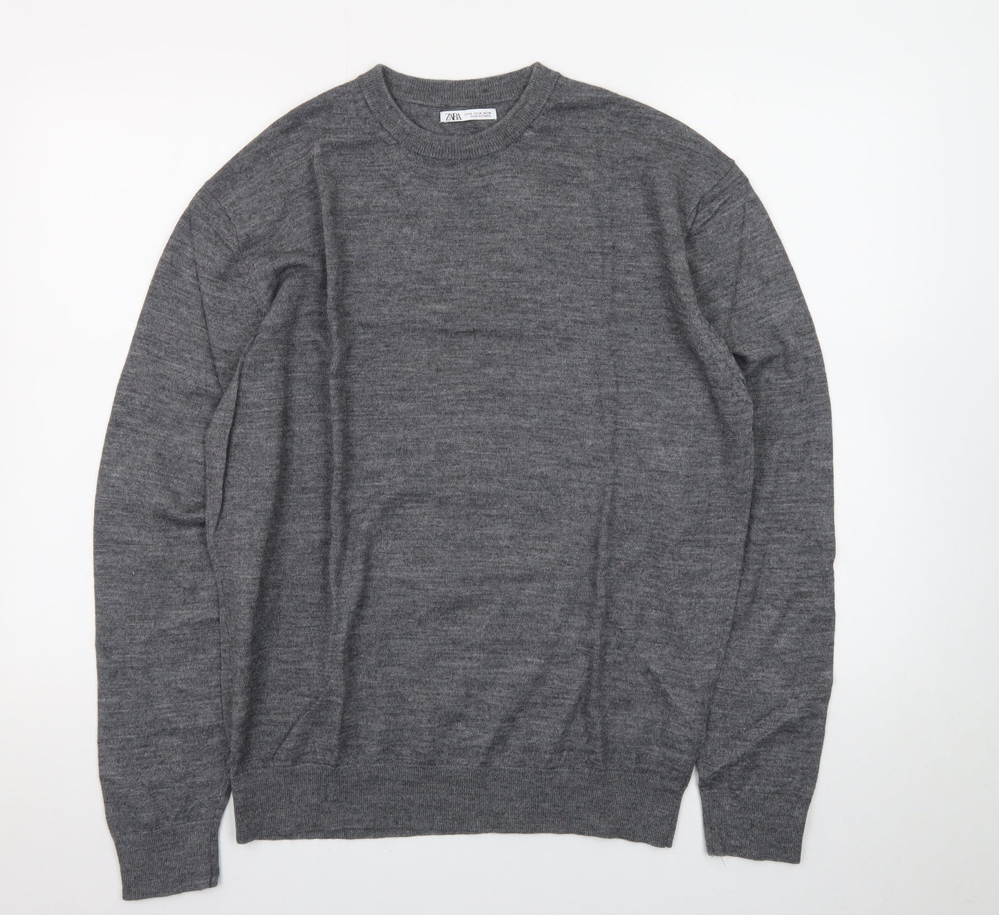 Zara Men's Grey Wool Crew Neck Pullover Jumper XL