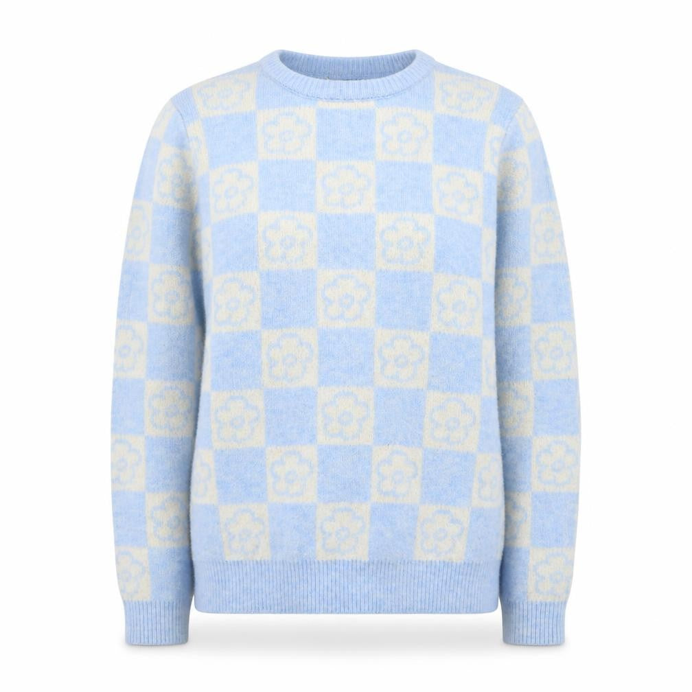 Primark Teens Blue Check Flower Knit Jumper XS Pullover