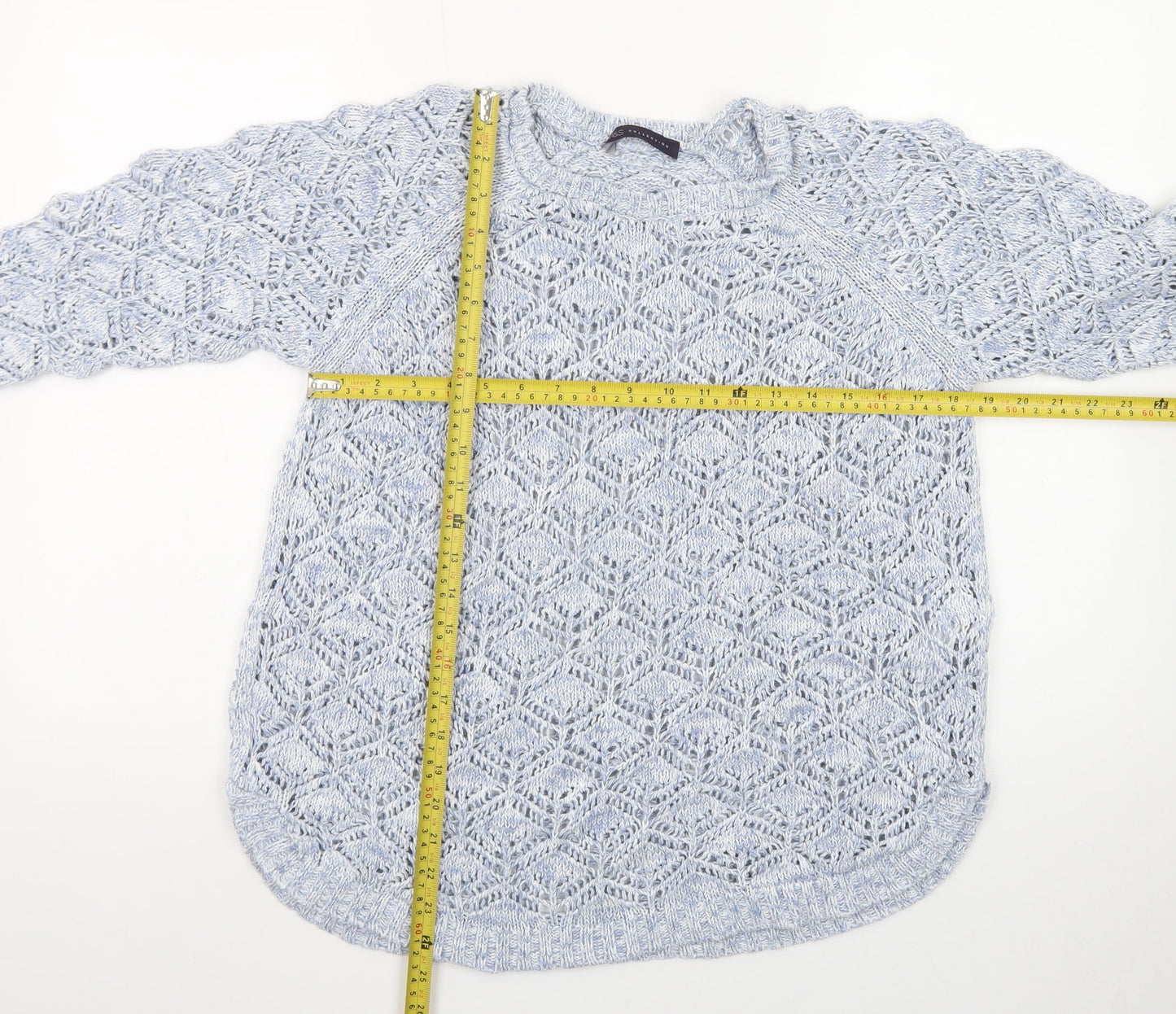 Marks and Spencer Women Blue Open-Knit 3/4 Sleeve Jumper Size 14