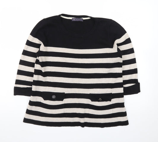 Marks and Spencer Women Black Beige Striped Jumper UK 14 3/4 Sleeve