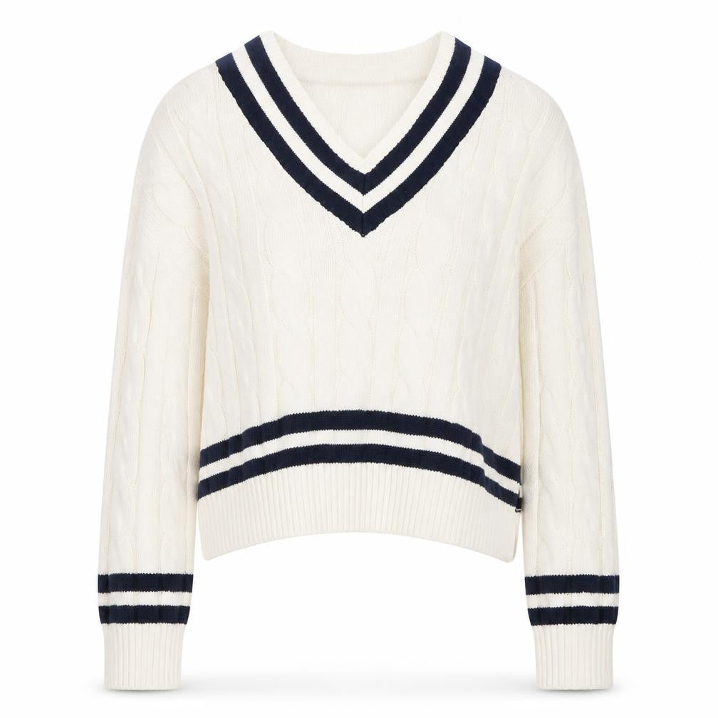 Primark Womens Ivory V-Neck Cable-Knit Jumper XS