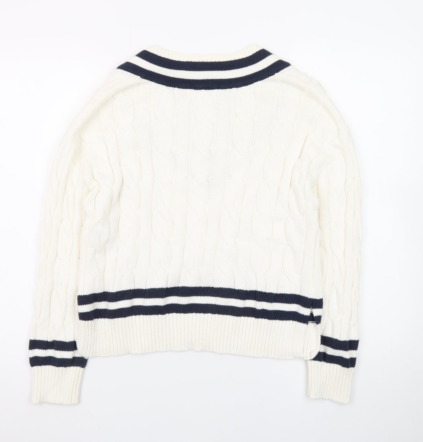 Primark Womens Ivory V-Neck Cable-Knit Jumper XS