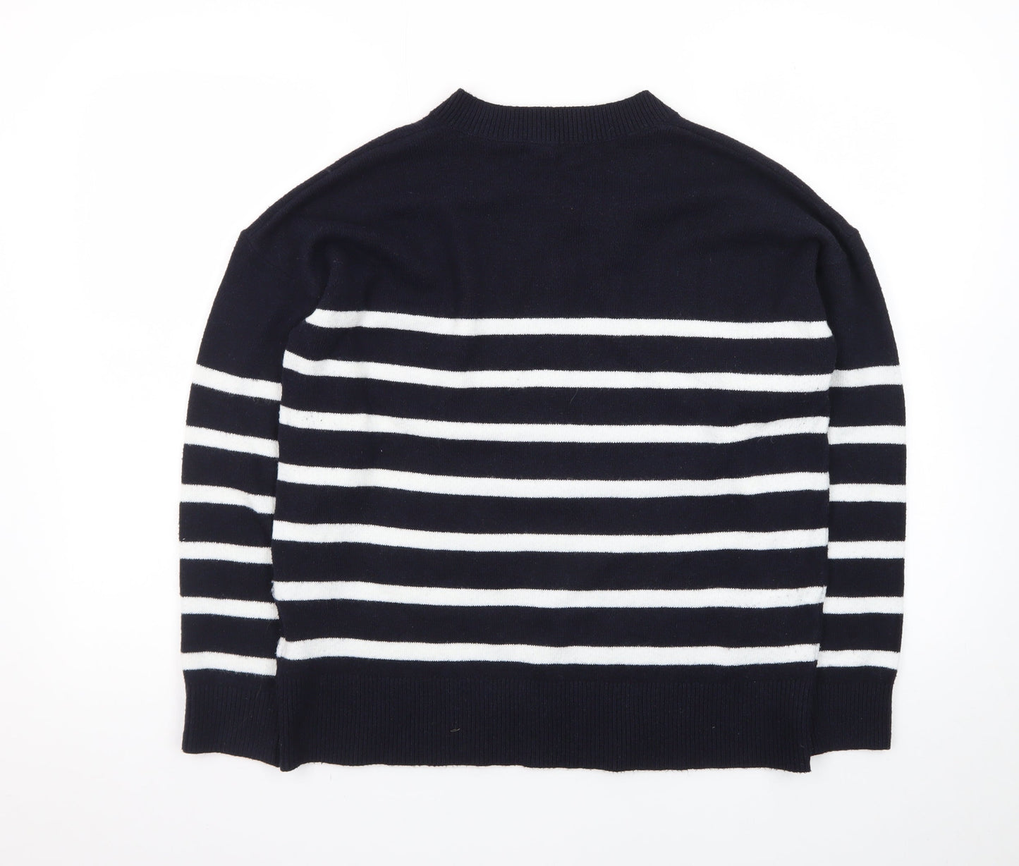 Marks and Spencer Women's Navy Stripe V-Neck Jumper Medium