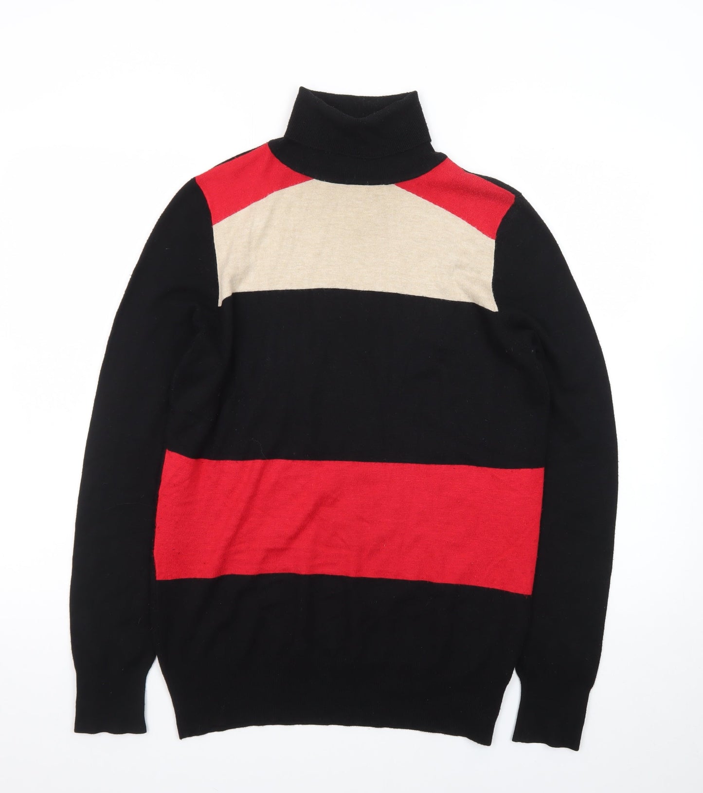Wallis Women’s Black Red Beige Roll Neck Striped Jumper Size 14