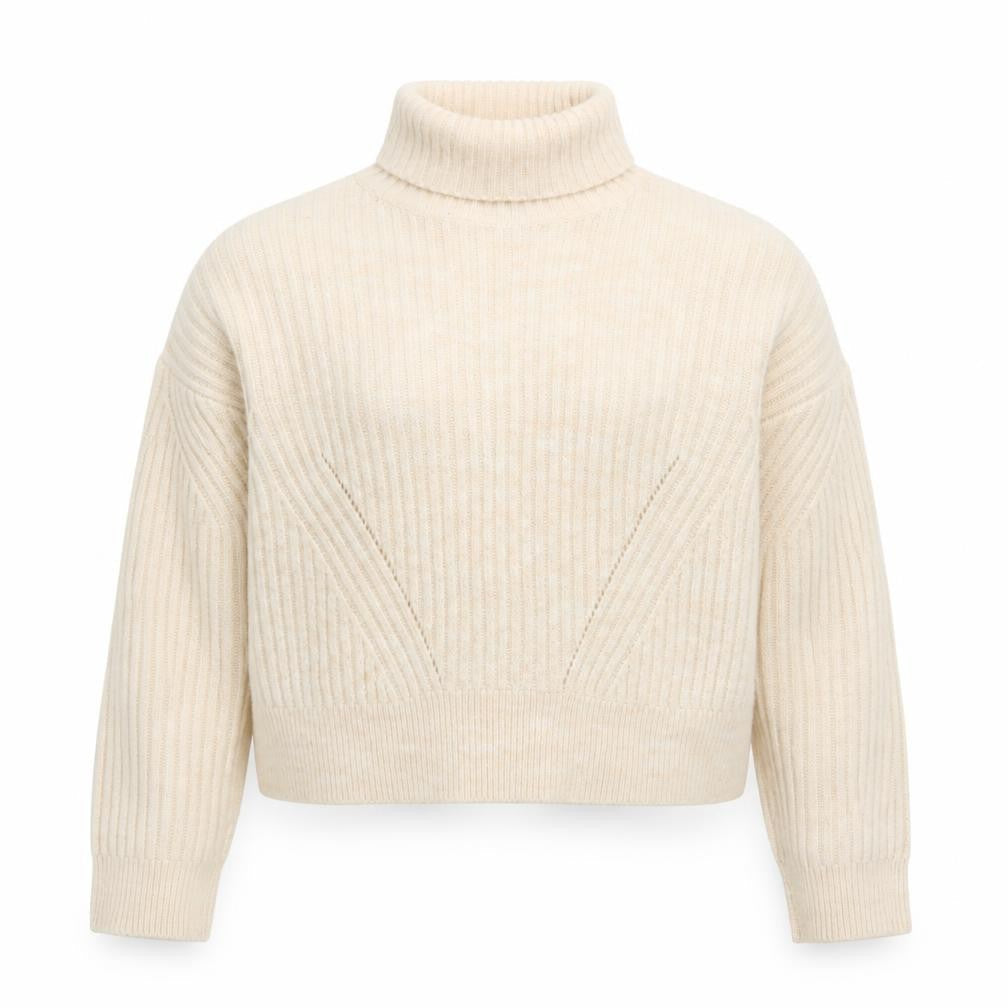Micha Lounge Women Beige Roll Neck Ribbed Knit Jumper M