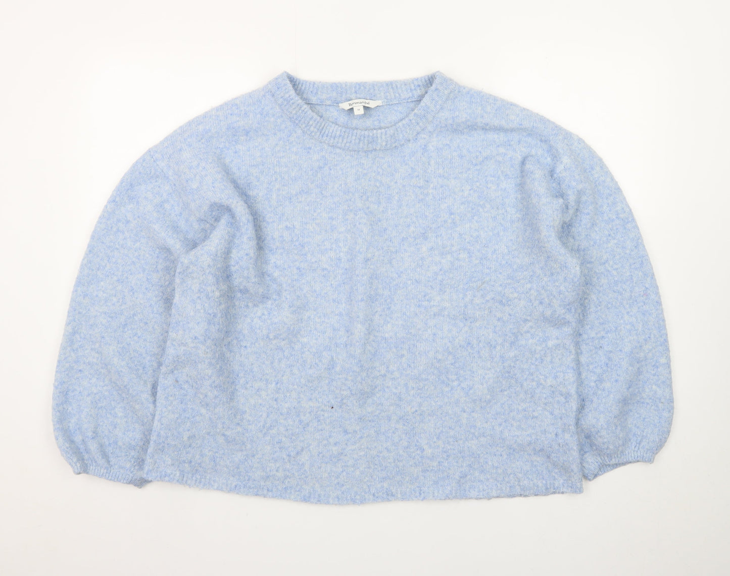 Bonmarché Women's Blue Crew Neck Wool Blend Pullover Jumper Size 14