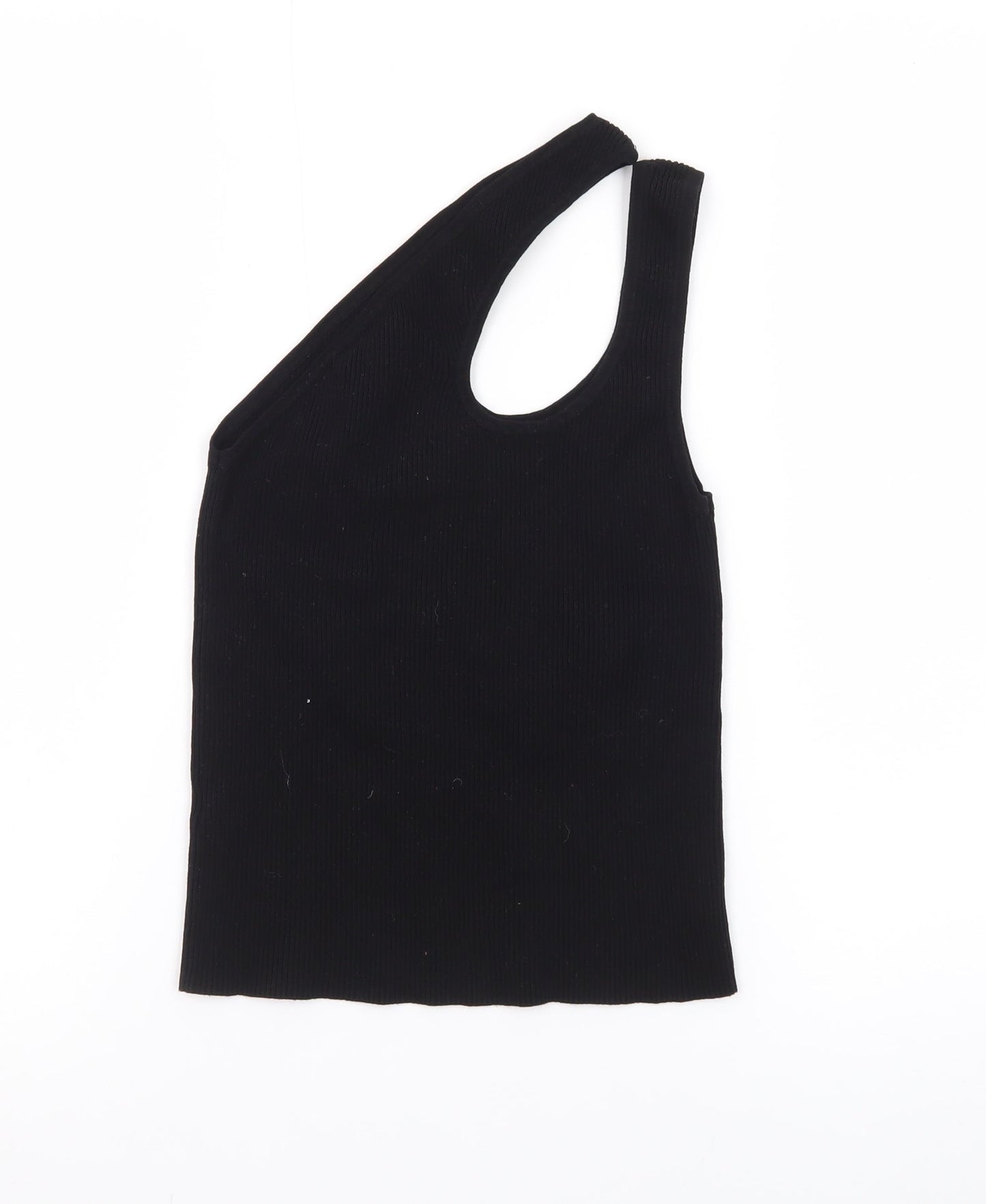 Collusion Women's Black One Shoulder Ribbed Tank Top Size 10