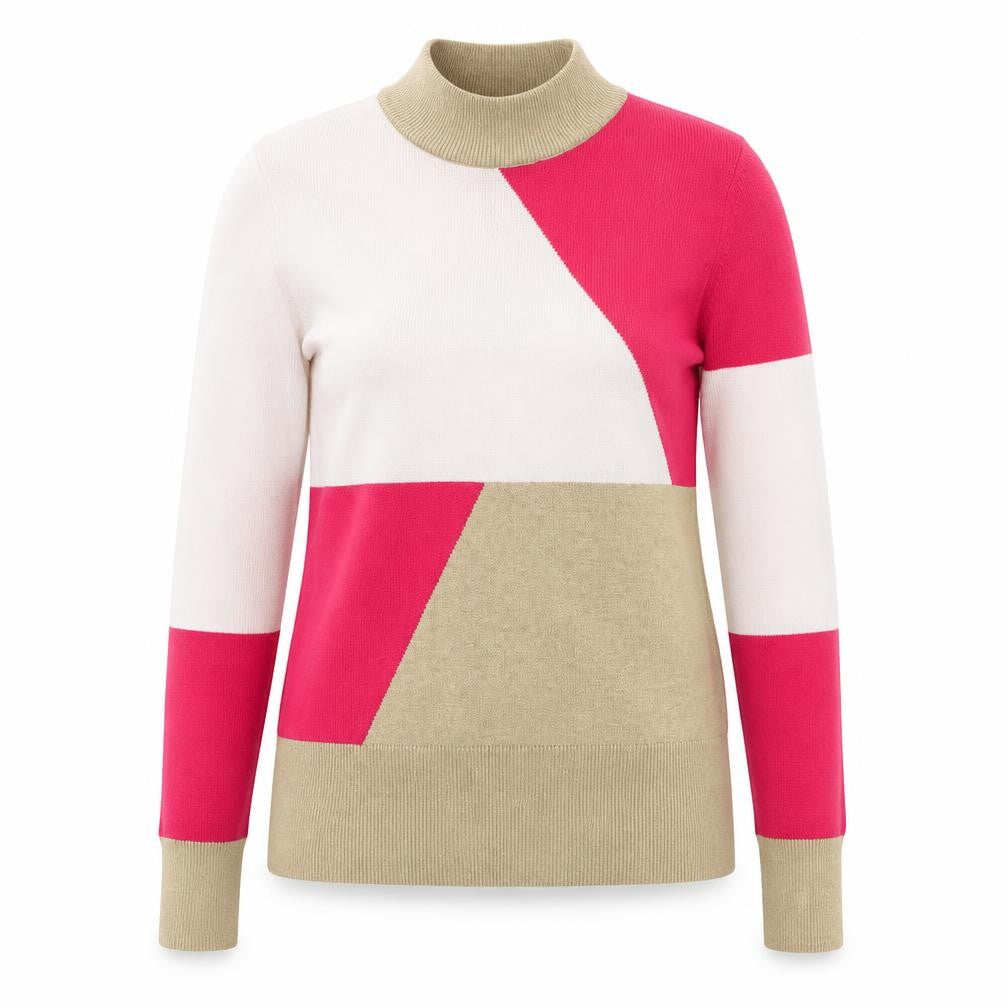Marks & Spencer Women's Beige Pink Roll Neck Colour Block Jumper Size 10