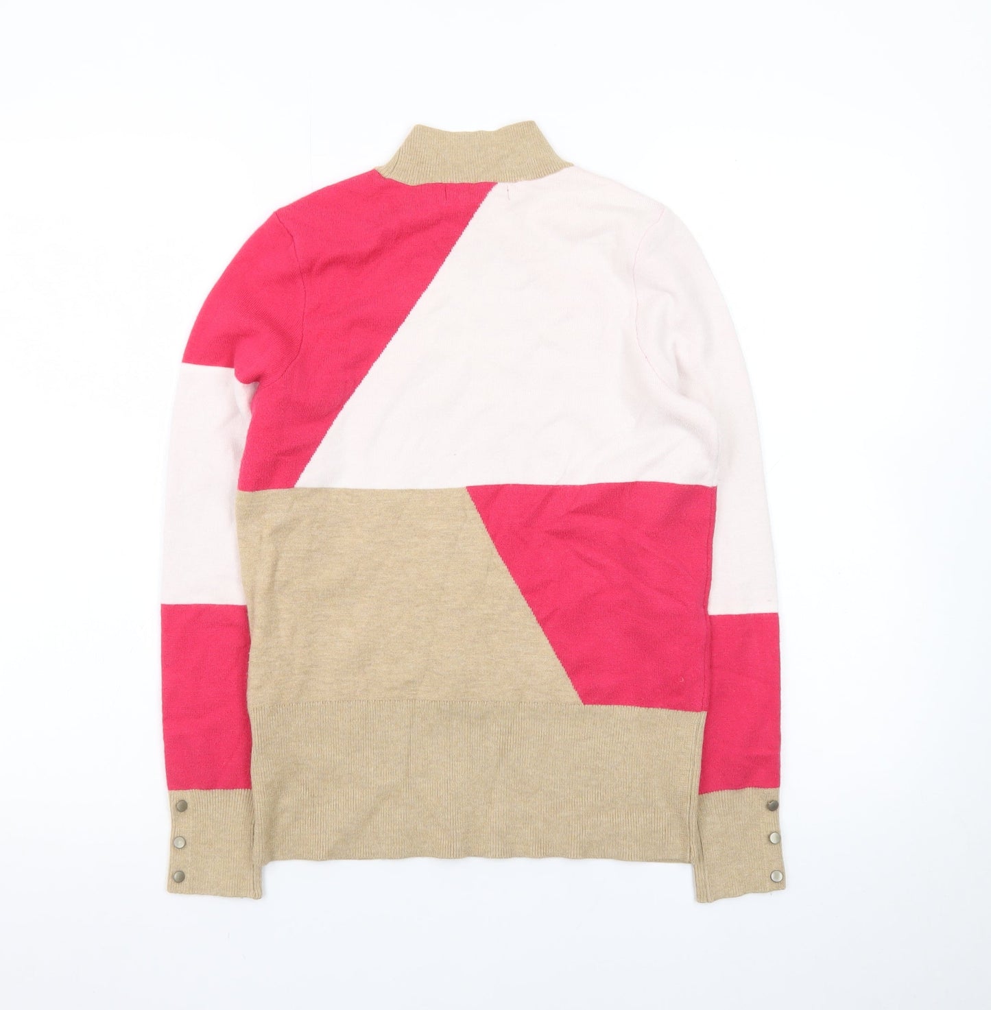 Marks and Spencer Women's Beige Pink Roll Neck Colour Block Jumper Size 10