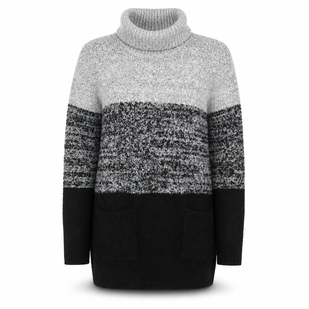 M&Co Women’s Grey Roll Neck Knit Jumper Dress Size 12 Colourblock