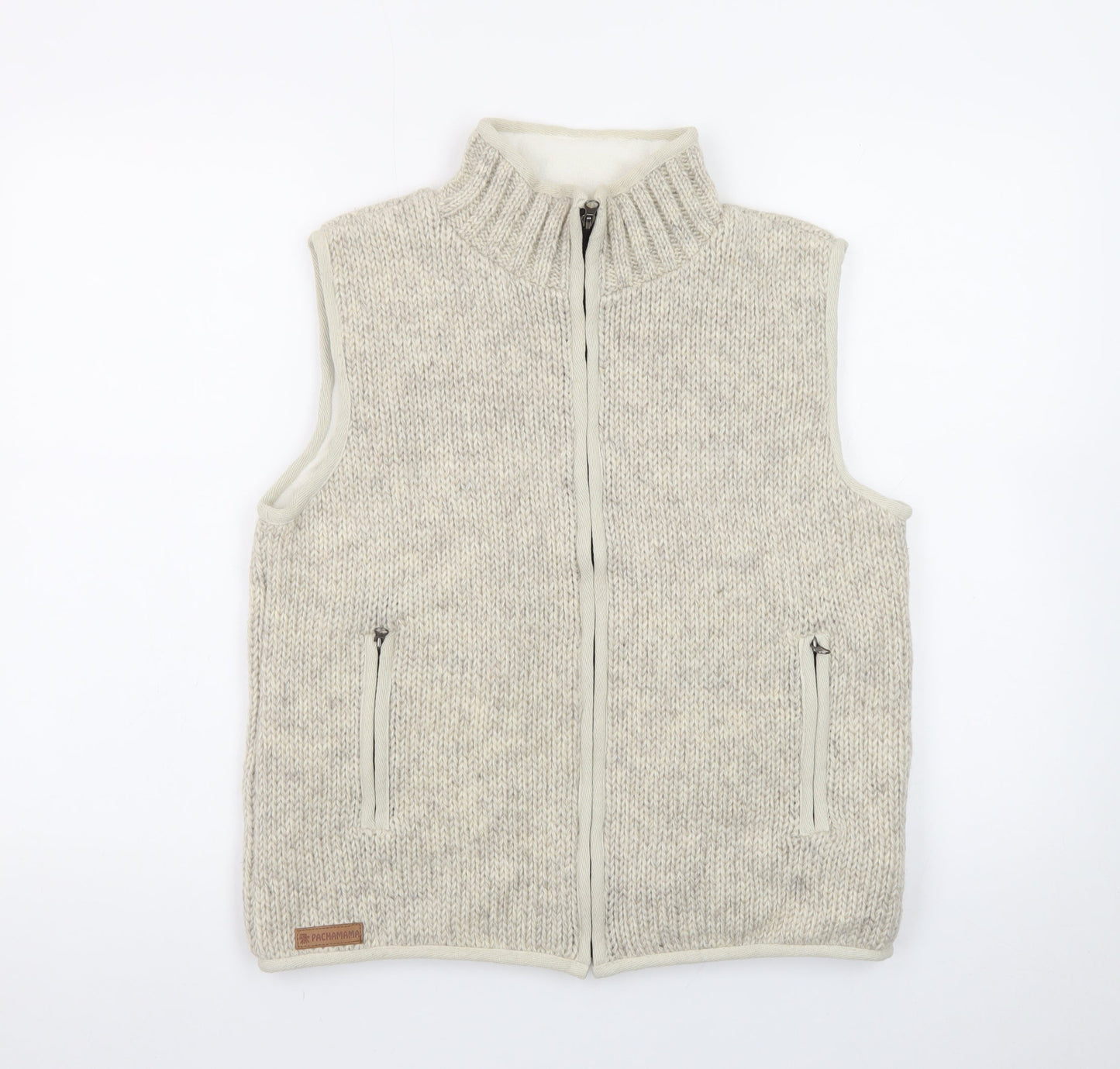 Pachamama Womens Beige Wool Knit Full Zip Vest Jumper S