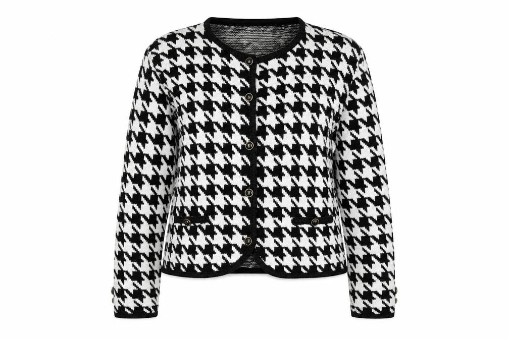 Classics Woman Black & White Houndstooth Cardigan Size 10/12