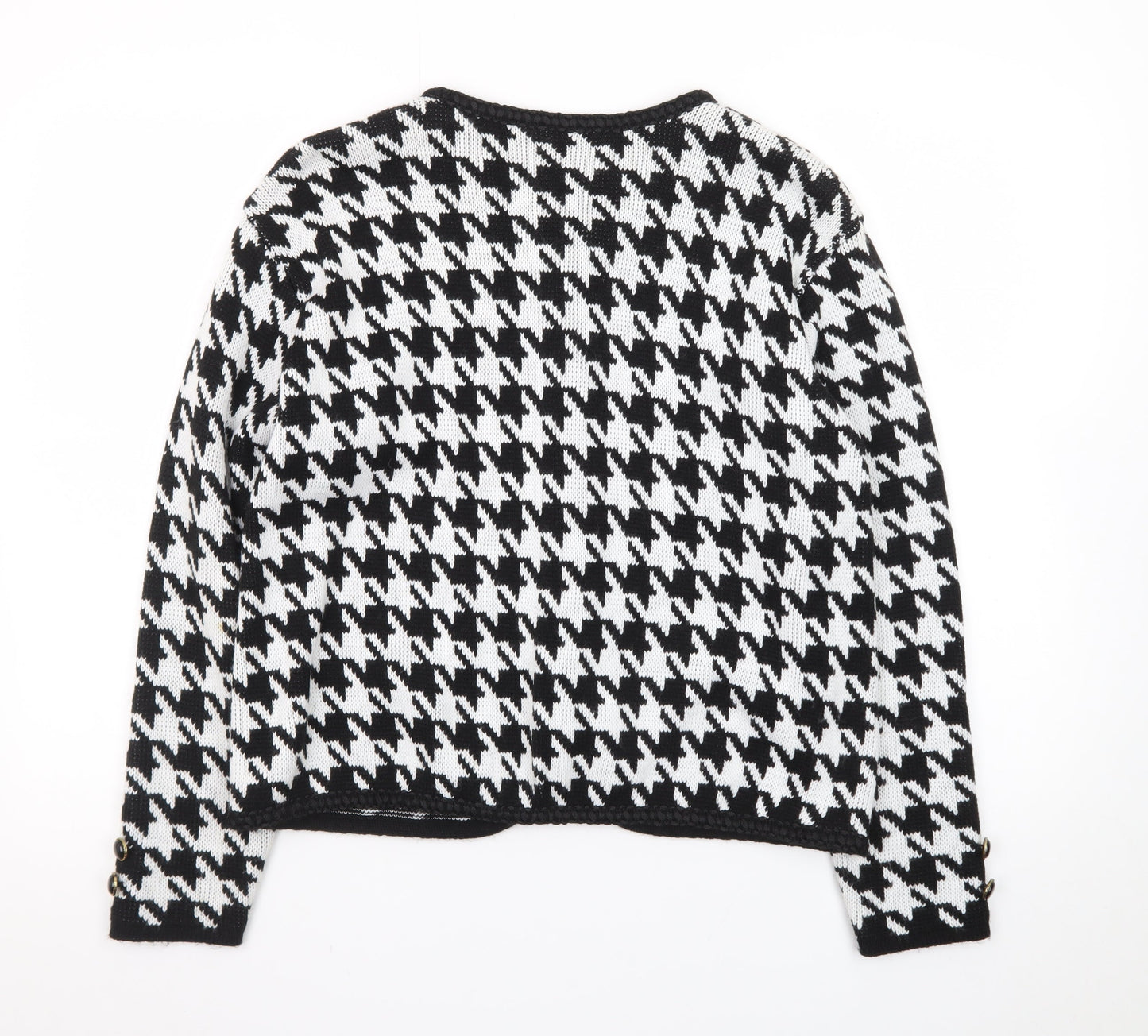 Classic Woman Black & White Houndstooth Cardigan Size 10/12