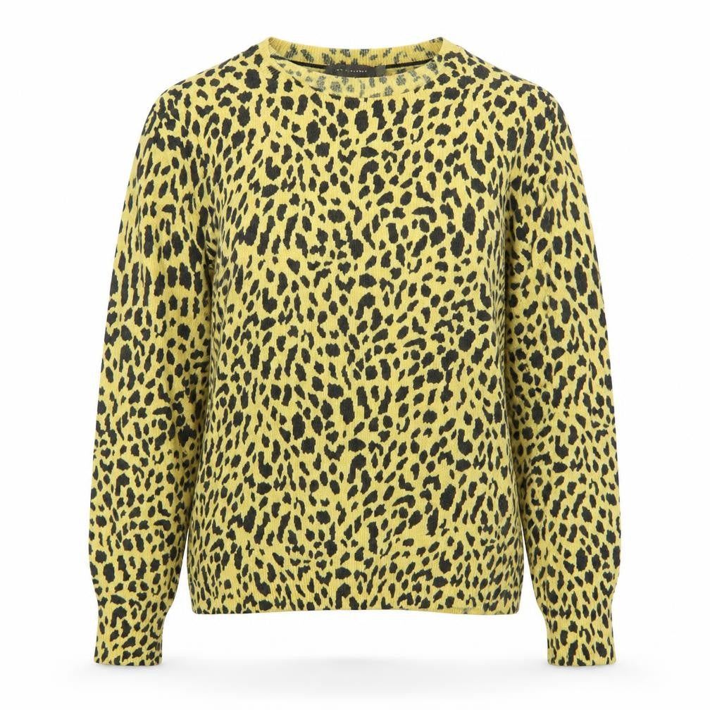 Mint Velvet Women's Yellow Animal Print Cotton Wool Jumper Size 10