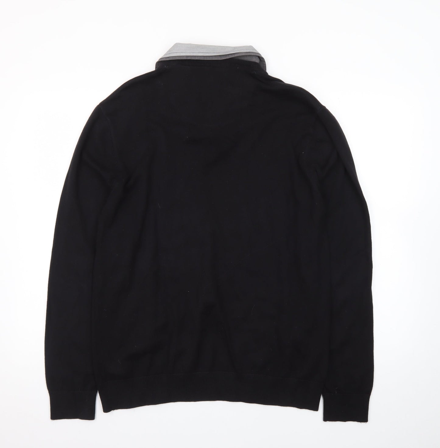 Next Men's Black V-Neck Pullover Jumper Large Cotton Blend