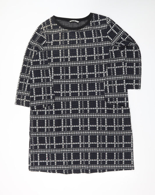 Tu Women Black Check Shift Dress Size 16 3/4 Sleeve Knit