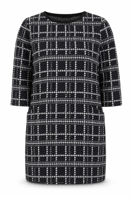 Tu Women Black Check Shift Dress Size 16 3/4 Sleeve Knit