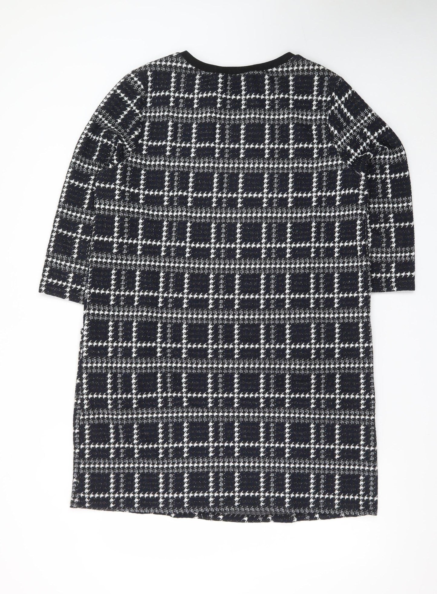 Tu Women Black Check Shift Dress Size 16 3/4 Sleeve Knit
