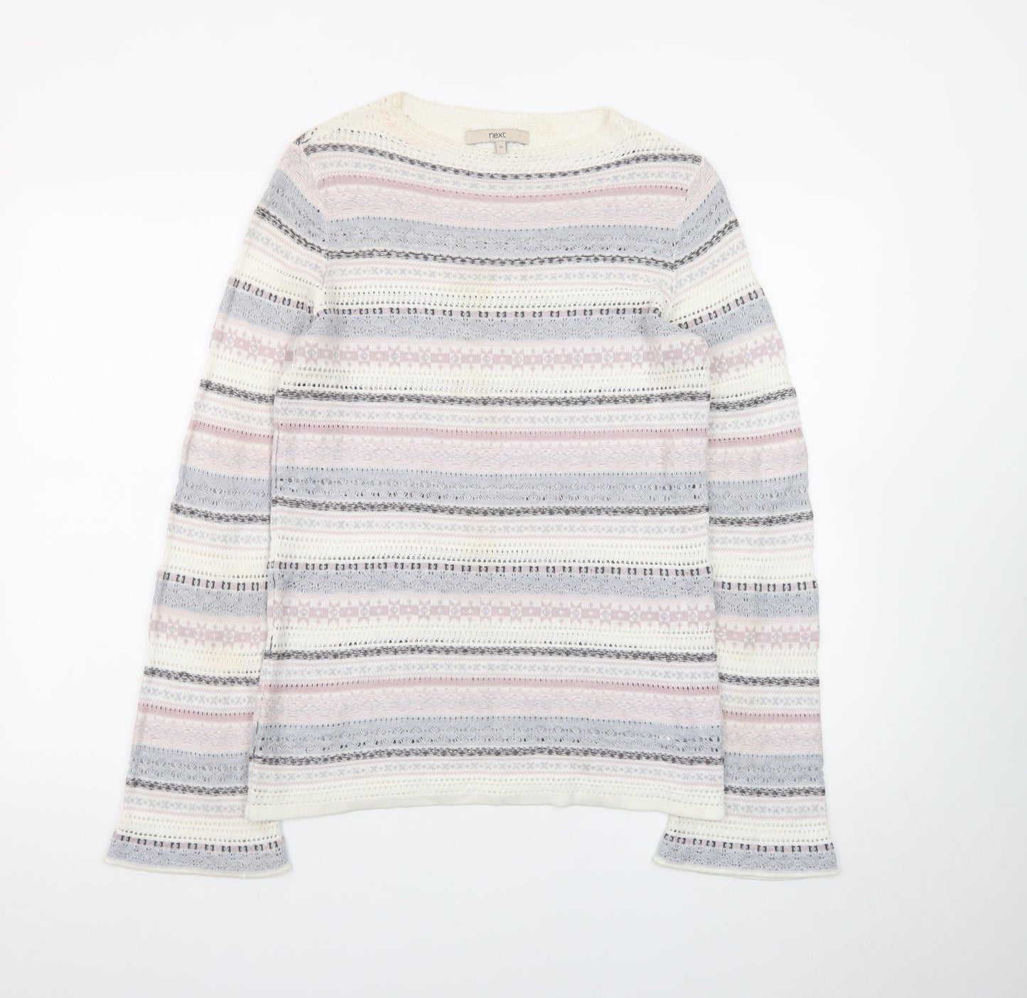 Next Women Cream Multicoloured Fair Isle Knit Jumper Size 10