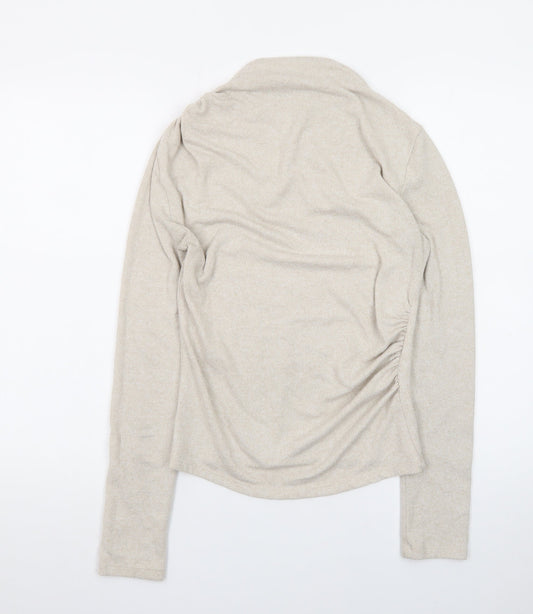 Stradivarius Women Beige High Neck Slim Fit Knit Jumper Size 12