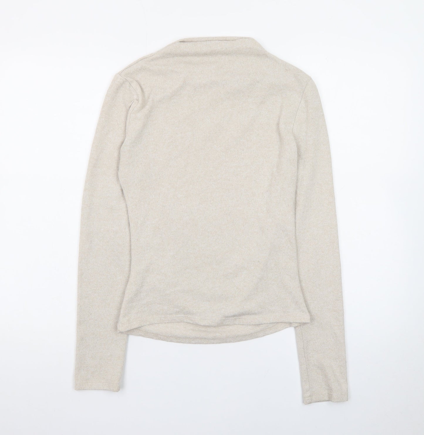 Stradivarius Women Beige High Neck Slim Fit Knit Jumper Size 12