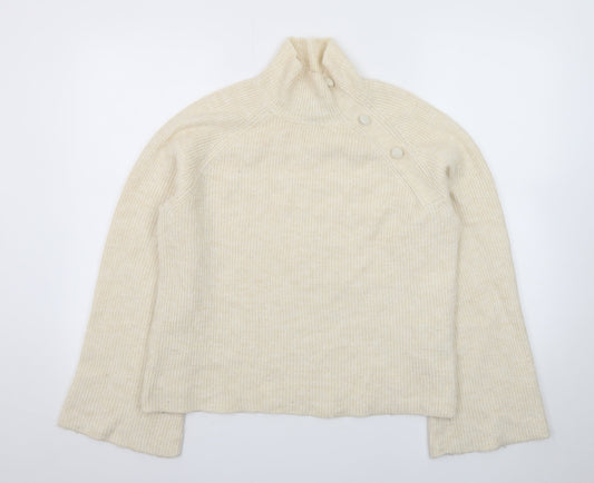 Vero Moda Womens Ivory High Neck Button Ribbed Knit Jumper Size S