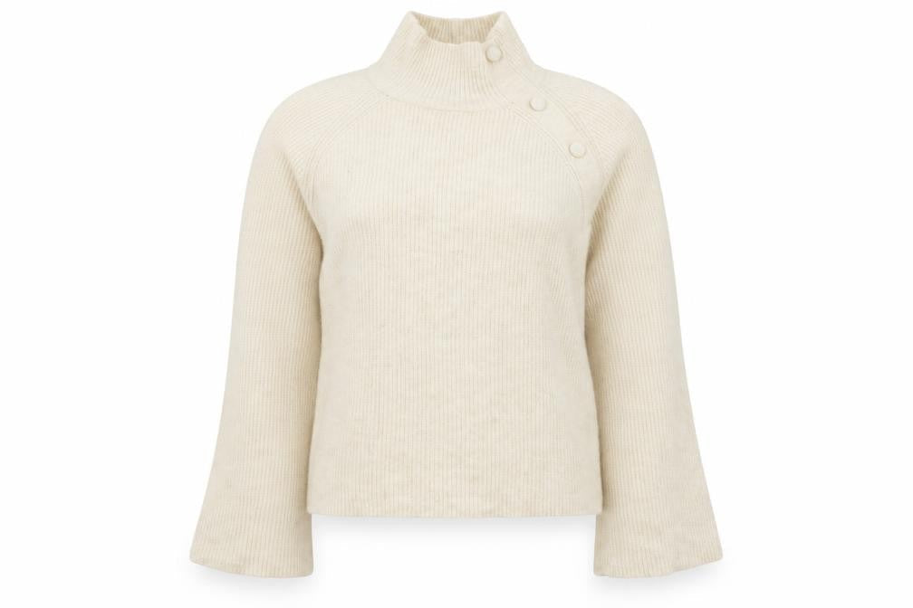 Vero Moda Womens Ivory High Neck Button Ribbed Knit Jumper Size S
