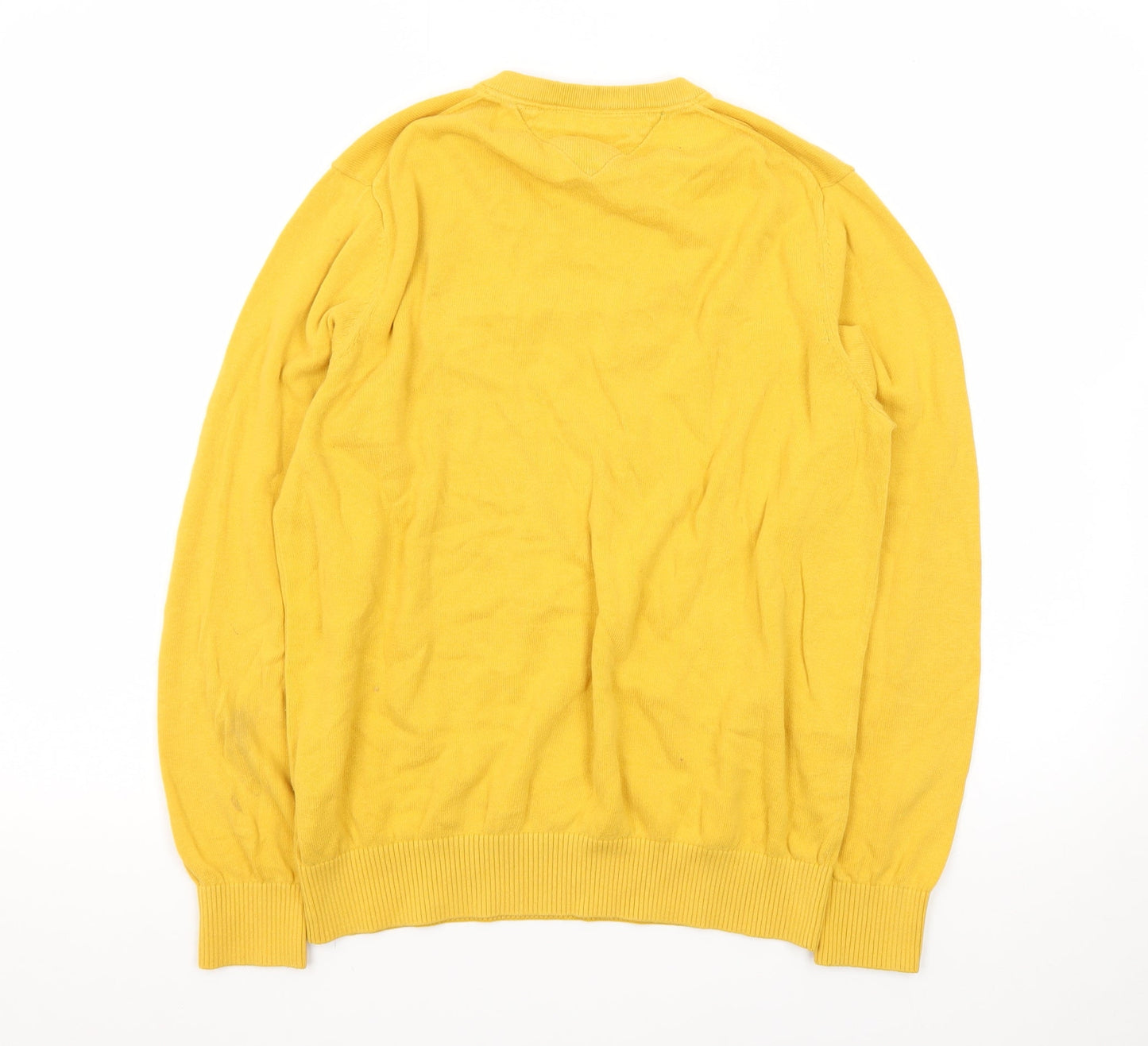 Tommy Hilfiger Men's Yellow Cotton V-Neck Jumper Size S