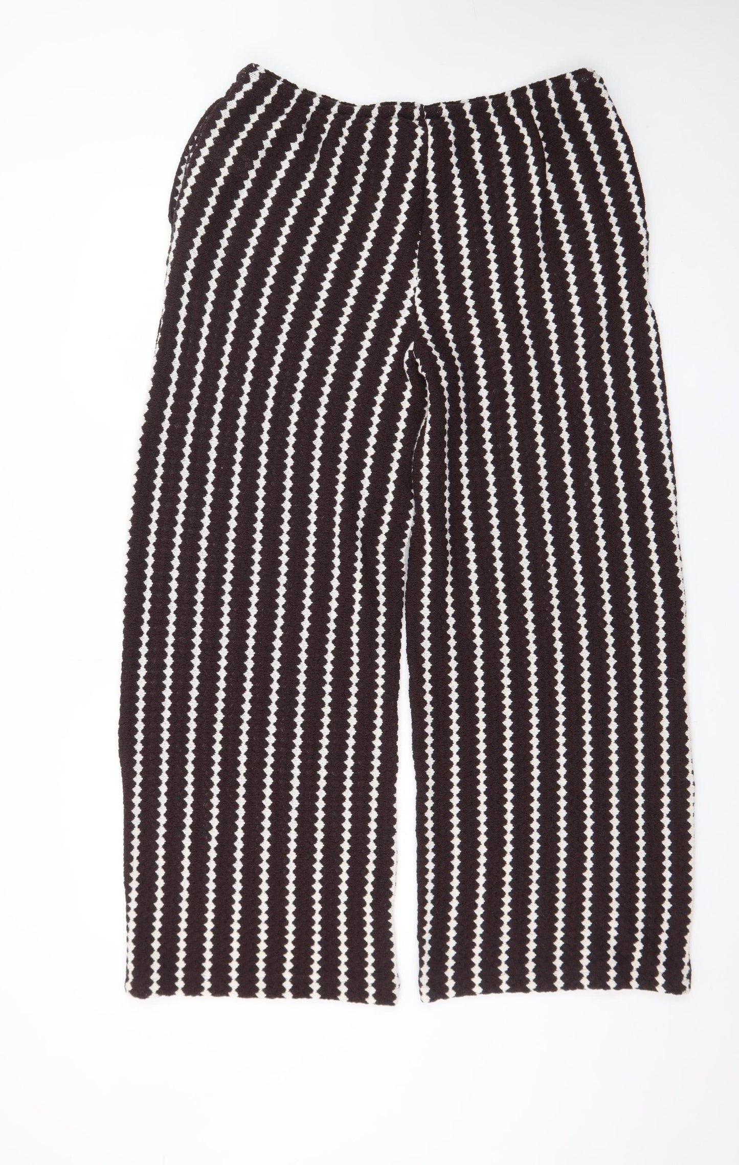 F&F Women’s Black White Striped Knit Wide-Leg Trousers Size 16